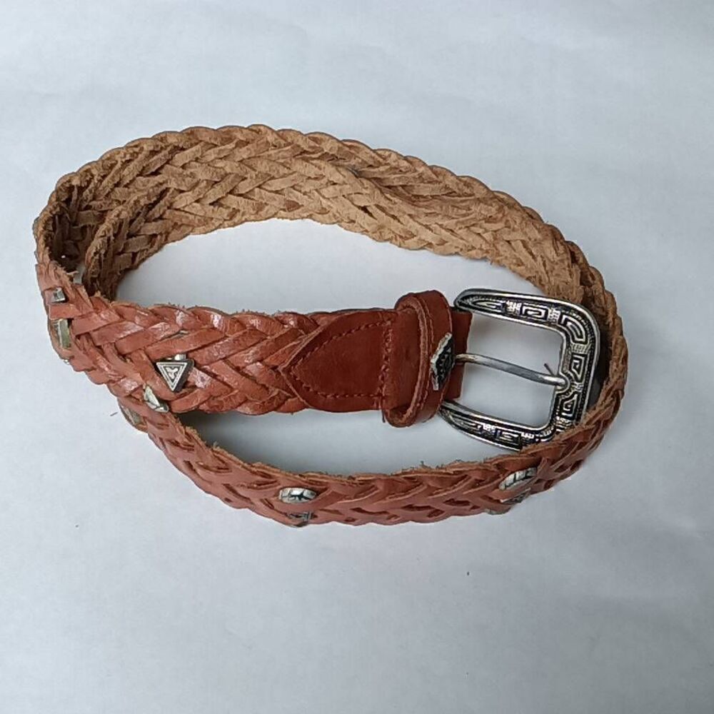 Women's Engrave Buckles Braided Woven Belt Brown 39 Length